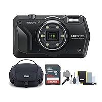 Ricoh WG-6 Digital Camera (Black) Bundle with Gadget Bag with Accessory and Cleaning Kit and 64GB Memory Card (3 Items)