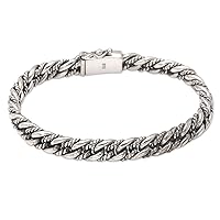 NOVICA Handmade Men's Sterling Silver Bracelet Chain Link Indonesia [8 in L x 0.3 in W] ' Two Paths'