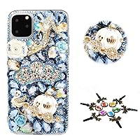 STENES Sparkle Case Compatible with T-Mobile REVVL 6X Pro 5G Case - Stylish - 3D Handmade Bling Pretty Crown Pumpkin Car High Heel Rhinestone Crystal Diamond Design Girls Women Cover - Blue