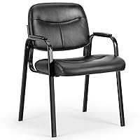 OLIXIS Guest Reception Chair - Waiting Room Chair with Fixed PU Leather Padded Armrest, Clinic Chairs with Lumbar Support,Office Desk Chairs Without Wheels for Restaurant, Library, Barber Store