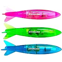Swimline Original 3-Pack Diving Toys LED Light-Up Glowing Fun Torpedo Turbos Catch The Fish Retrieval Game for Swimming Pool & Bath Tub for Kids Multi Color Flashing Underwater Dive Practice Learn