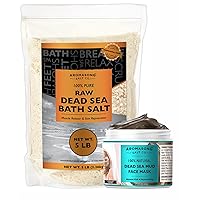 5 lbs Raw Dead Sea Bath Salt in Resealable Pack with 100% Pure Dead Sea Mud Facial Mask - 5 Minute Mask - No Ingredients Added