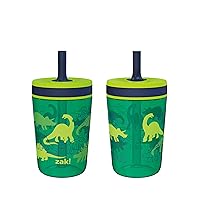 Zak Designs Kelso 15 oz Tumbler Set, (Dino Camo) Non-BPA Leak-Proof Screw-On Lid with Straw Made of Durable Plastic and Silicone, Perfect Baby Cup Bundle for Kids (2pc Set)