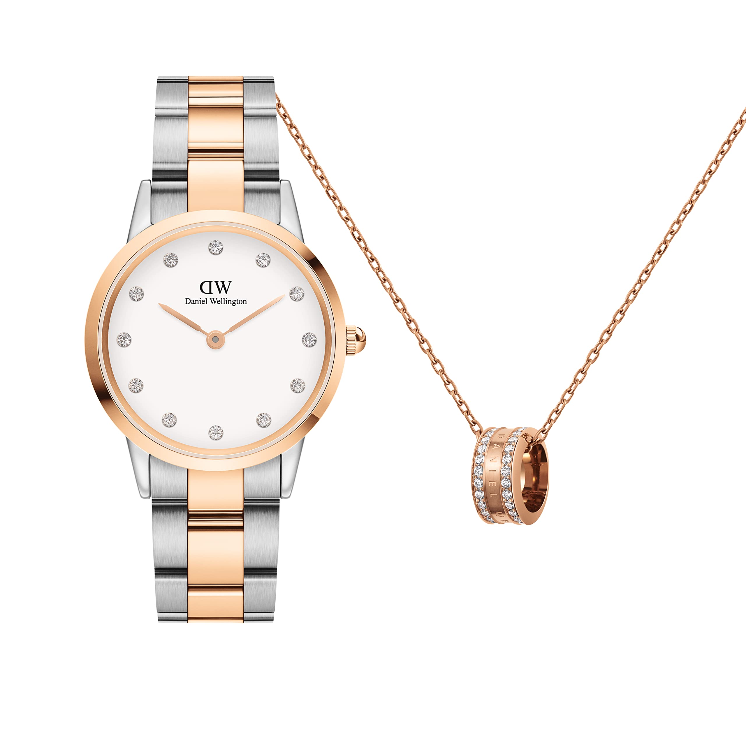 Daniel Wellington Iconic Link Lumine 32mm Two-Tone Watch with Elan Lumine Necklace in Rose Gold, Bundle