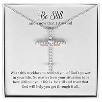 Cz Cross Necklace For Religion Women Gift, Be Still And Know That I Am God Pendant, Christian Girls Gifts Jewelry On Her Birthday, Encouragement Gifts For Women.