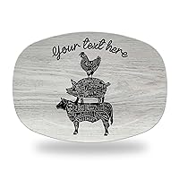 Personalized BBQ Grilling Platter Serving Tray Customized Father's Day BBQ Gifts Grilling Plate Gifts for Him Butcher Cuts Cow Pig Chicken Platter Serving Trays Serving Plates for Fish Dish, Steak