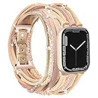 Boho Strap Compatible with Apple Watch Bands 40mm Women, Multilayer Wraps Dressy Bracelet for iWatch Band 38/41mm Series 9 8 7 6 SE 5 4 3 2, Handmade Wristband 6.3”-7.1