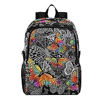 ALAZA Multicolored Butterflies Art Hiking Backpack Packable Lightweight Waterproof Dayback Foldable Shoulder Bag for Men Women Travel Camping Sports Outdoor
