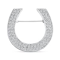 Large Western Fashion Statement Equestrian Cubic Zirconia Pave CZ Scarf Horseshoe Brooch Pin For Women Silver Plated Brass