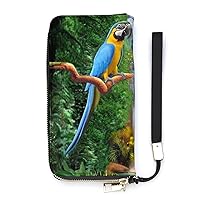 Parrots Macaw and Waterfall Novelty Wallet with Wrist Strap Long Cellphone Purse Large Capacity Handbag Wristlet Clutch Wallets
