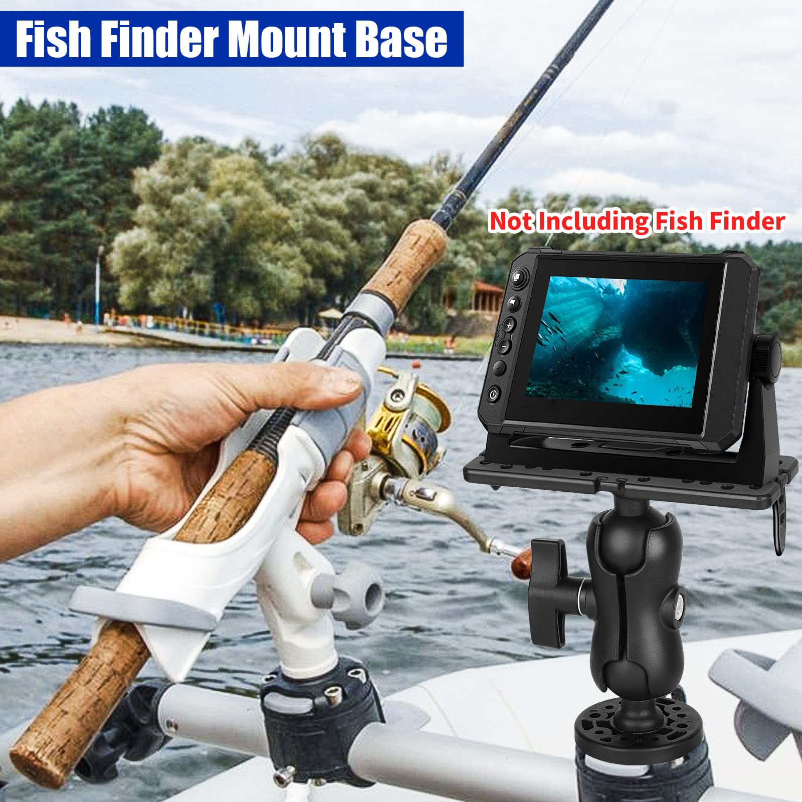 Fish Finder Mount Base, Marine Electronic Fish Finder Mount, Ball-Mount Fish Finder Bracket, 360° Rotation Fish Finder Holder, Universal Kayak Mounting Plate, Fish Finder Accessories for Boat Yacht