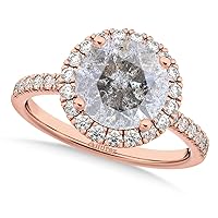 18k Gold (2.50ct) Round Halo Salt and Pepper and White Diamond Accented Engagement Ring