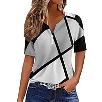 2024 Womens Short Sleeve Tops Women Fashion Short Sleeve Buttons v Neck Tshirts Blouses for Women
