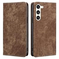 Leather Wallet Phone Case Compatible with Samsung Galaxy Galaxy S24 Ultra, Magnetic Flip Book PU Shockproof Wallet Protective Cover Case with Card Holder & Stand Function - Brown