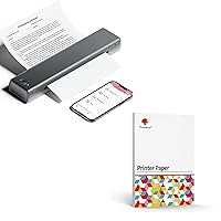 Phomemo M08F Portable Printer +A4 Thermal Paper 200pcs, Wireless Bluetooth Printer for Home, Business, M08F-A4 Bluetooth Compact Printer Compatible with Smartphone, Dark Space Gray