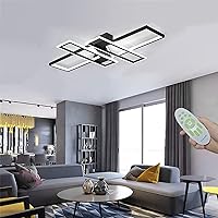 Modern LED Ceiling Lights Fixture, Black Dimmable Chandelier, Rectangular, with Remote Control Diningroom Lamp, Flush Mount Geometric LED Ceiling Lamps for Bedroom Living Room (35.4in)