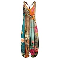 UOFOCO 2024 Spring Summer Floral Print Plus Size Overalls Rompers Casual Loose Pants Stretchy Breathable Jumpsuits for Women