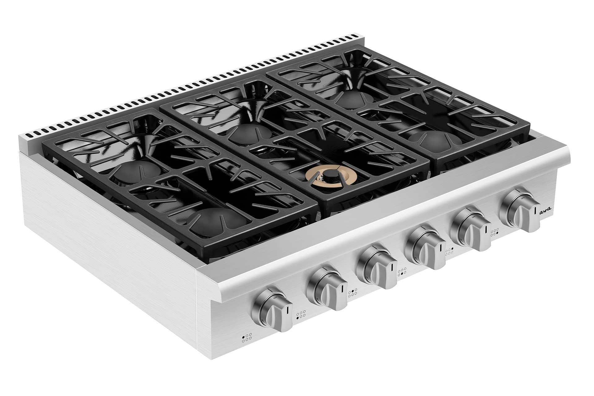 Empava 36 in. Pro-Style Professional Slide-in Natural Gas Rangetop with 6 Deep Recessed Sealed Ultra High-Low Burners-Heavy Duty Continuous Grates in Stainless Steel, 36 Inch, Silver