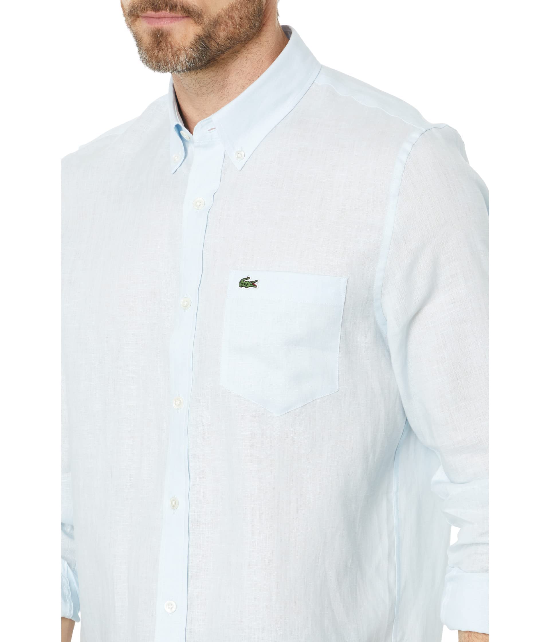 Lacoste Contemporary Collection's Men's Long Sleeve Regular Fit Linen Button Down with Front Pocket
