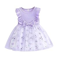 and Dress Toddler Girls Sleeveless Floral Prints Bowknot Ribbed Tulle Princess Dress Clothes Baby Clothes Winter Girl