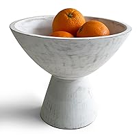White Fruit Bowl - 8 Inch Wide White Wooden Footed Bowl – Coastal, Shabby Chic or Farmhouse Centerpiece Pedestal Bowl – White Modern Fruit Bowl on Pedestal
