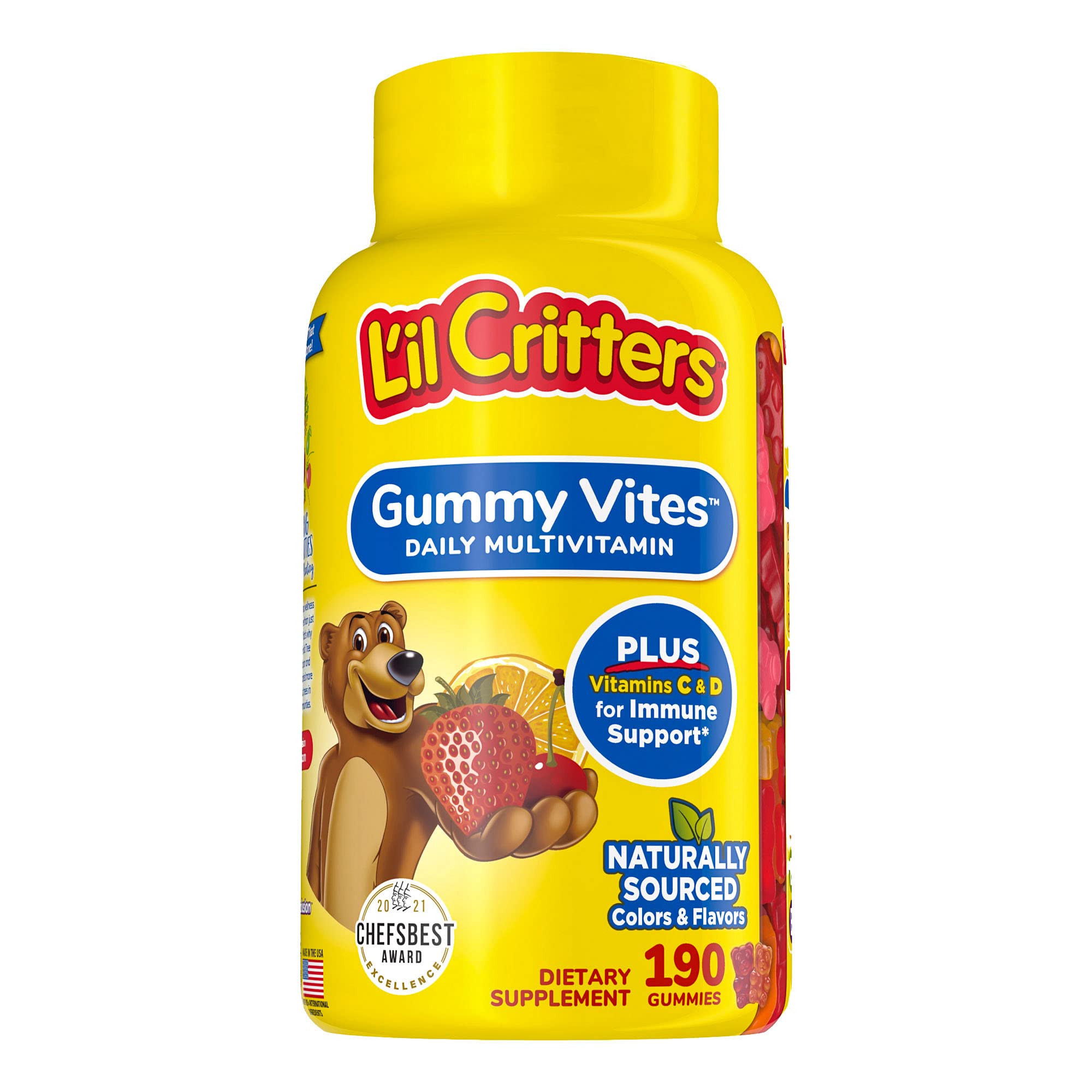 L'il Critters Gummy Vites Daily multivitamin: Vitamins C, D3 and Zinc for Immune Support 190 ct (95-190 day supply), 5 delicious flavors from America’s number one Kids Gummy Vitamin Brand