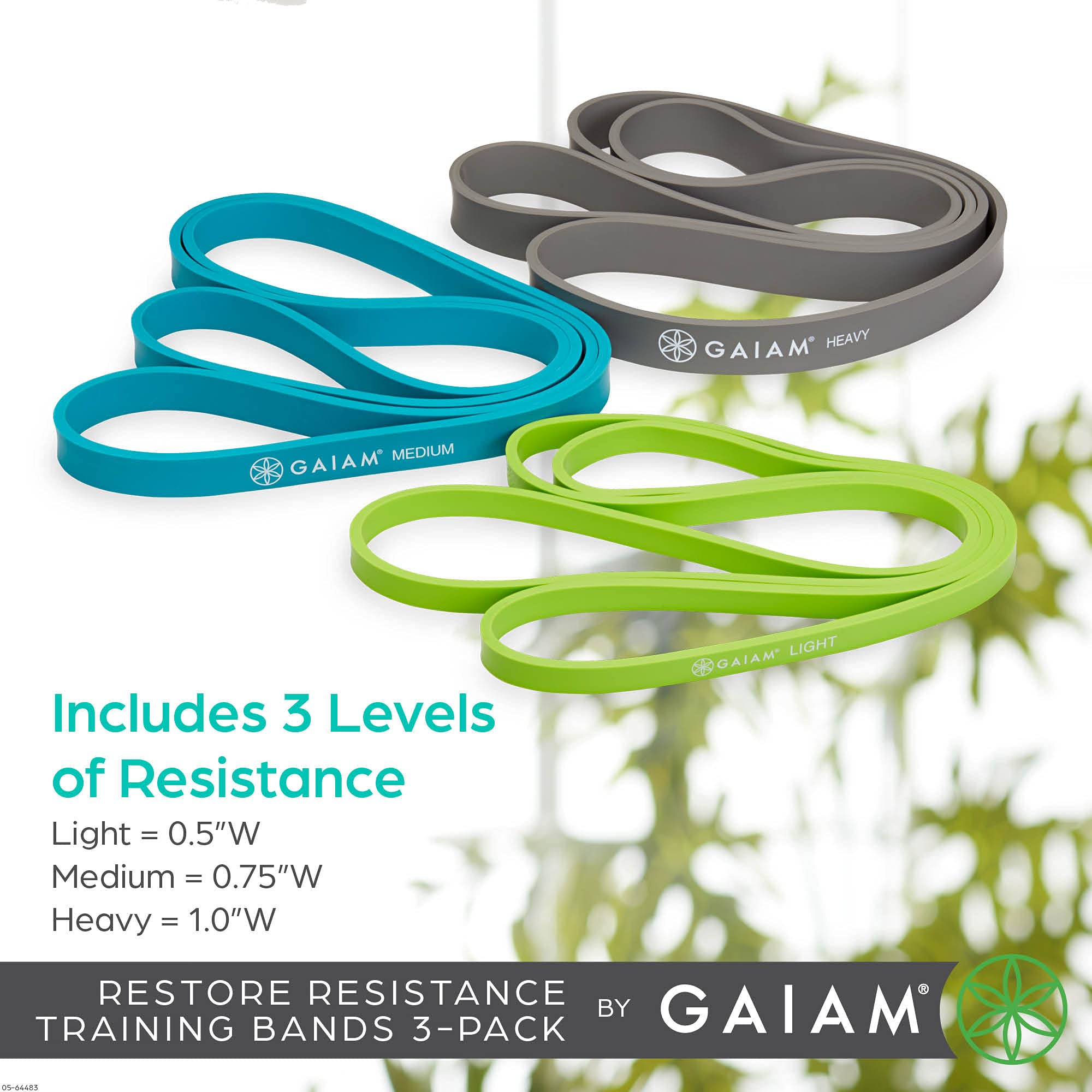 Gaiam Restore Resistance Training Workout Pull Up Bands 3 Pack - Extra-Strong Durable Progressive Resistance Exercise Loop Cords for Assisted Pull Ups and Strength Bands Training
