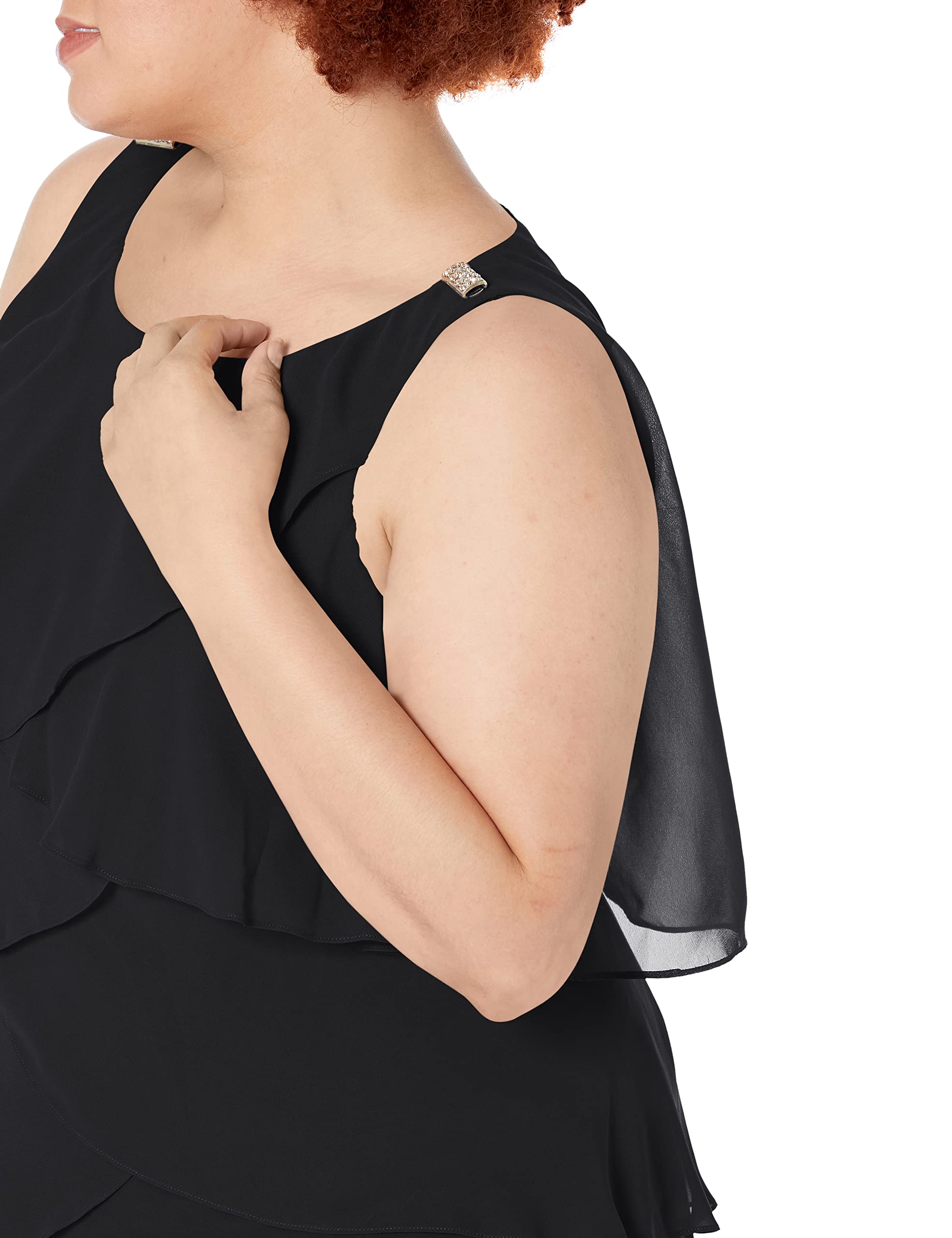 S.L. Fashions Women's Plus-Size Solid Multi-Tier Embellished Shoulder Dress