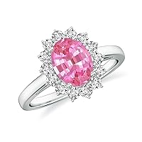 Natural Pink Sapphire Princess Diana Halo Ring for Women Girls in Sterling Silver / 14K Solid Gold/Platinum