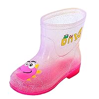 Kids Rain Boots Toddler Girls & Boys Rain Boots Memory Foam Insole and Easy-on Handles Small Rain Boots (A-Pink, 9 Toddler)