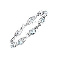 Rylos Tennis Bracelet with Gemstones & Diamond Halo Sterling Silver 925 - Adjustable 7-8