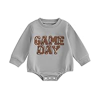 Baby Football Clothes Boys Girls Letter Embroidery Newborn Onesie Outfits Long Sleeve Cute Infant Romper Fall Winter (Dark Gray, 0-3 Months)