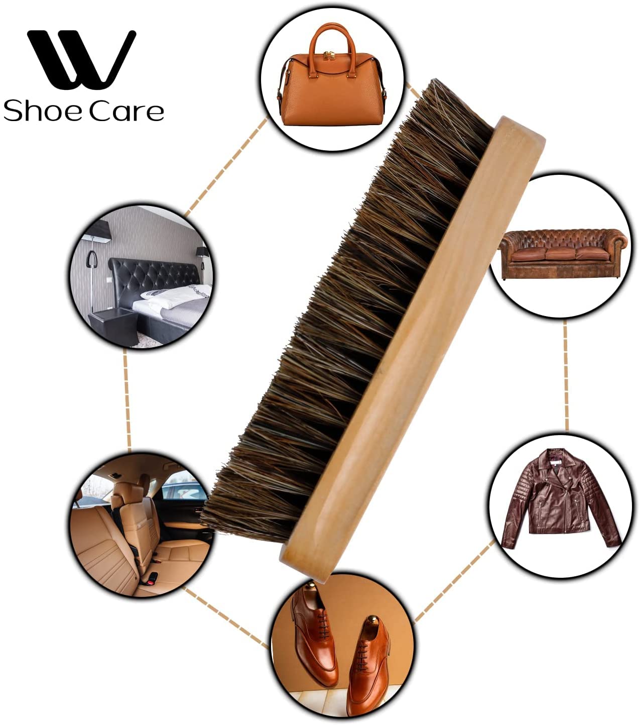 WBM Care Shoe Brush, Protects Leather from Scuffs and Scratches, Best for All Kind of Leather Surfaces, Shoe Cleaner, Horsehair Boot Brush, Pack of 2 (6308A-2PCS)
