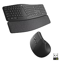 Logitech ERGO K860 Split Wireless Keyboard with wrist support and Lift Left Vertical Ergonomic Mouse, Left-handed, Bluetooth, USB receiver, Quiet, Windows/macOS/iPadOS, Laptop, PC - Graphite