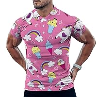 Unicorn Ice Cream Rainbow Mens Polo Shirt Collared Short Sleeve T Shirt Slim Fit Golf Shirt Casual Tee Top