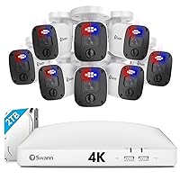 Swann 4K Security Camera System, 8 Channel 8 Cam, DVR with 2TB for 24/7 Home Surveillance, Indoor/Outdoor Wired 8MP Bullet Cameras, Color Night Vision, IP66,True Detect, Spotlights & Sirens