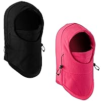 2 Pack Kids Balaclava Face Mask Double-Layer, Cold Weather Polar Fleece Ski Face Warmer for Boys & Girls, Black & Rose red