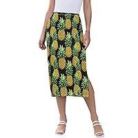 ALAZA Pineapple on Black Women's Skirts Split Skirt Weekend Skirts