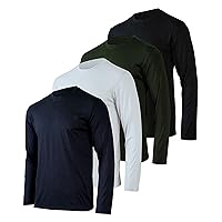 Real Essentials 4 Pack: Men's Dry-Fit UV Moisture Wicking UPF 50+ SPF Sun Protective Fishing Hiking Swim Long Sleeve Shirt