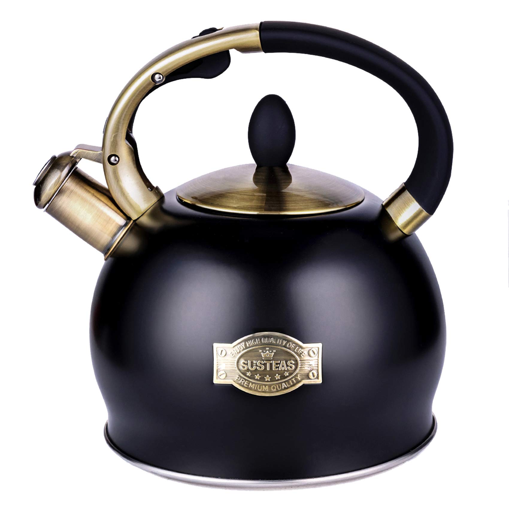 SUSTEAS Stove Top Whistling Tea Kettle-Surgical Stainless Steel Teakettle Teapot with Cool Touch Ergonomic Handle,1 Free Silicone Pinch Mitt Includ...