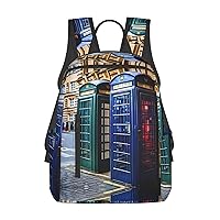 British Phone Booth Print Lightweight Backpack, Travel Bookbag College Bag,Laptop Backpack For Men Women