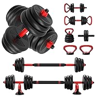 RELIFE REBUILD YOUR LIFE Adjustable Dumbbells Set 6 in 1 Weight Set Dumbbell Barbell Kettlebells, Push-up, Push up Stand and Ab roller for Workout Home Fitness Equipment