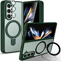 for Samsung Galaxy Z Fold 5 Case with Kickstand, Galaxy Z Fold 5 Case [Camera Lens Protector] Shockproof Matte Translucent Slim Phone Cover Compatible with Z Fold 5 (Green)