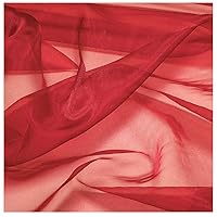 MDS Pack of 5 Yards Long Bridal Solid Sheer Organza Fabric Bolt for Wedding Dress, Fashion, Crafts, Decorations, Backdrop, Christmas Craft Supplies, Silky Shiny Organza Fabrics 44” Wide - Red