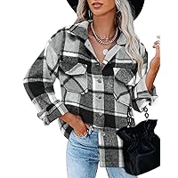 BTFBM Women Corduroy Shacket Jacket Long Sleeve Button Down Casual Plaid Flannel Shirts Loose Fall Spring Blouses Tops
