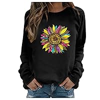 Women Sunflower Print Sweatshirts Casual Long Sleeve Round Neck Tops Comfy Loose Pullover Fashion Daily Outfits