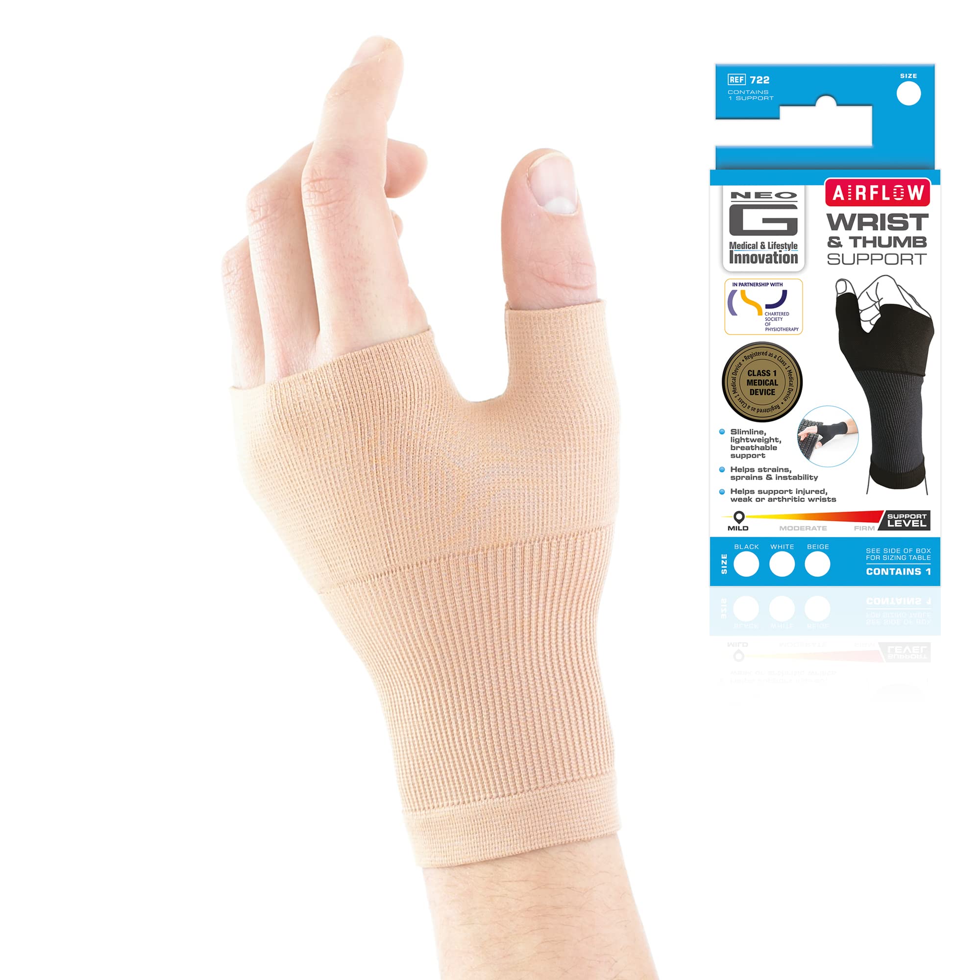 Neo-G Airflow Thumb and Wrist Support For Joint Pain, Tendonitis, Sprain, Hand Instability. Compression Wrist Sleeves with Thumb Support - S - Beige