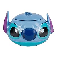 Stitch Official Licensed Disney Cookie Jar with lid, 5.9in tall Vibrant Blue Ceramic Snack Jar for Kitchen Counter or Playroom, Idea Gift for Lilo & Stitch Fans Collectable Cartoon for Kids and Adults