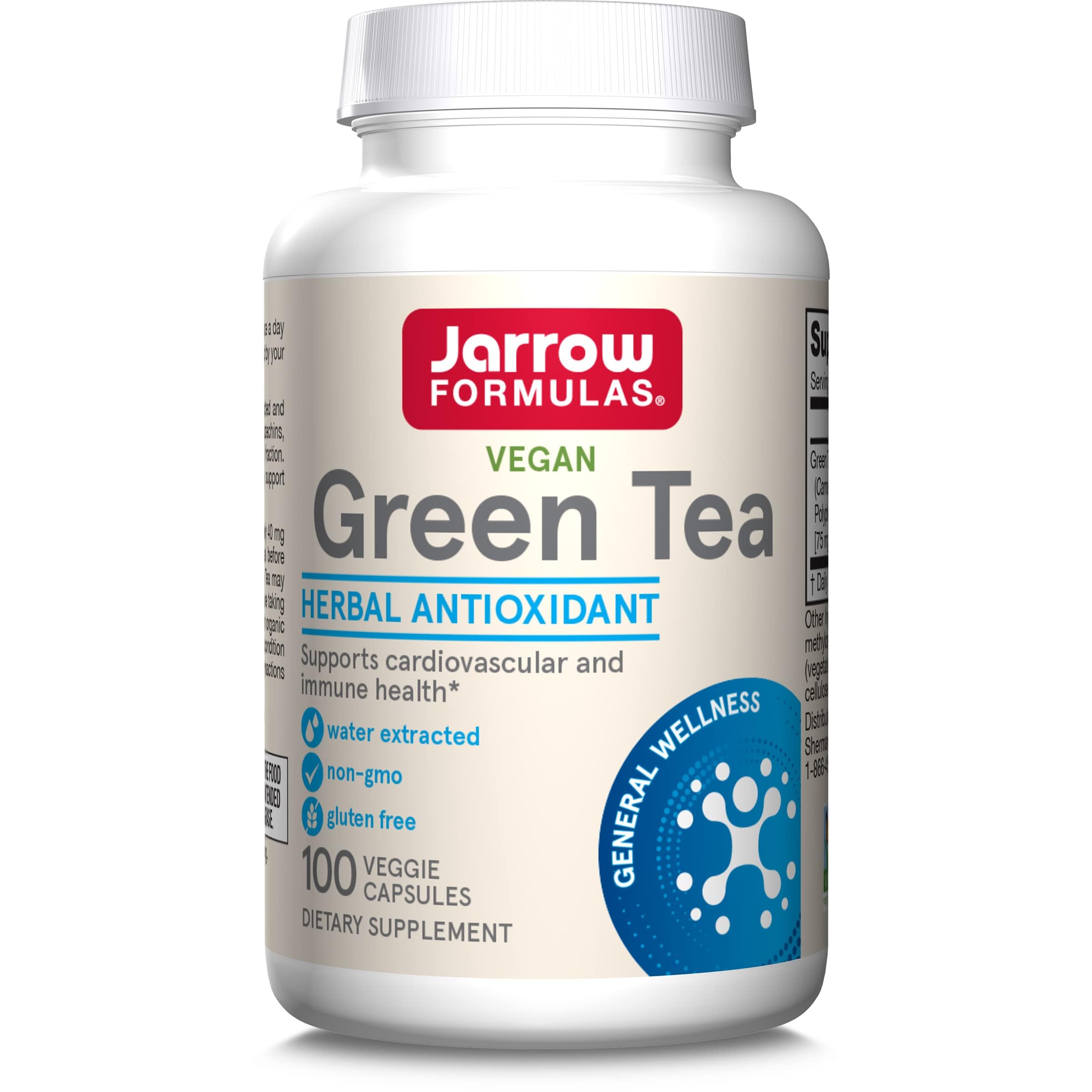 Jarrow Formulas Green Tea 500 mg - 100 Veggie Capsules - Antioxidant Support - 50% Polyphenols - Cardiovascular & Immune Health Dietary Supplement - 100 Servings