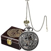 SIBOSUN Mechanical Pocket Watches Mens and Pocket Watch Box Wodden Pattern Pocket Watch Display Case Organizer for Pocket Watch Lucky Phoenix and Dragon Skeleton Pocket Watch with Dragon Pendant
